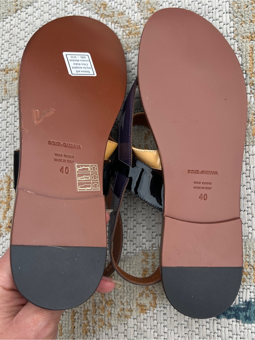 Dolce & Gabbana Purple Black Tan Patent Leather Thong Sandals with Buckle - Picture 6 of 8